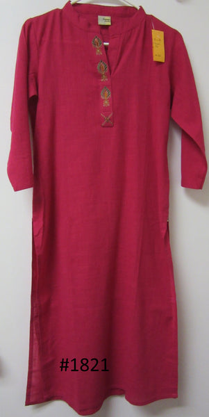 Blouse 6201821 Pink Cotton Long Kurti Size Small