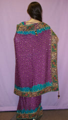Saree 2738 Purple Georgette Wedding Party Wear Sari Shieno Sarees