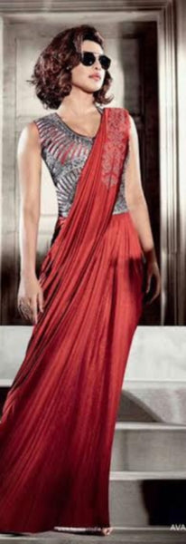 Suit 7557 Priyanka Chopra Inspired Designer Red Saree Dress w/ Blouse (M)
