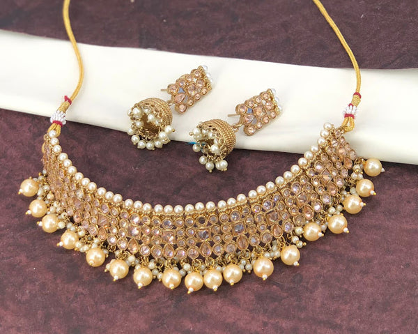 Necklace 3051900 Indian Designer Gold Finish Silver Crystals Necklace Set