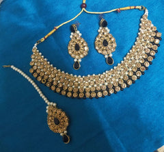 Necklace 3051902 Indian Designer Gold Finish Silver Crystals Necklace Set