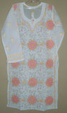 Blouse 475 White Pink  Cotton Embroidered Tunic Top Kurti Medium M Size