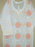 Blouse 475 White Pink  Cotton Embroidered Tunic Top Kurti Medium M Size