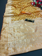 Saree 5481892 Mustard Banarsi Silk Finish Kanjiviram Saris Shieno Sarees