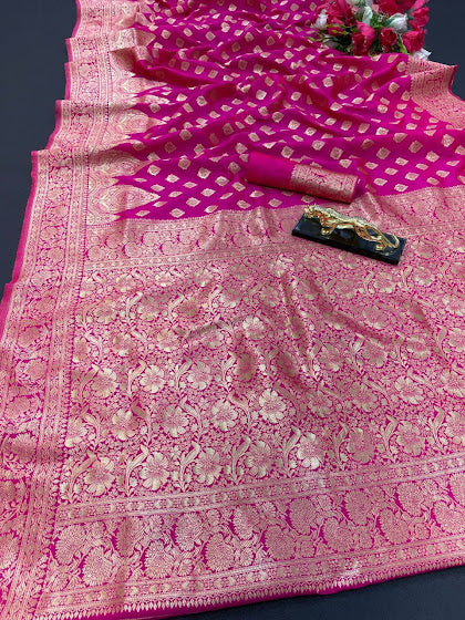 Saree 5481893 Pink Banarsi Silk Finish Kanjiviram Saris Shieno Sarees