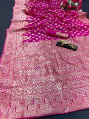 Saree 5481893 Pink Banarsi Silk Finish Kanjiviram Saris Shieno Sarees