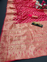 Saree 5481895 Light Red Banarsi Silk Finish Kanjiviram Saree Shieno Sarees