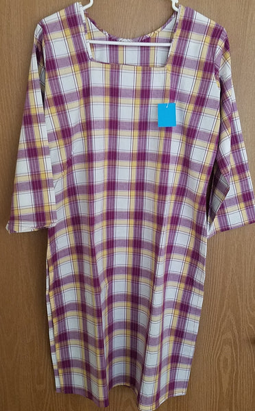 Kurti 6201566 Maroon Check Cotton Kurti Top Blouse