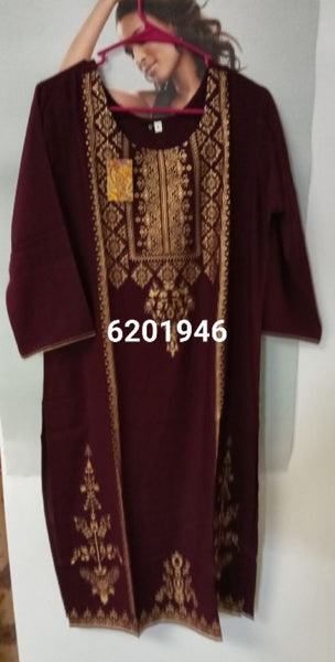 Kurti 6201946 Maroon Rayon Golden Print Kurti Size Large