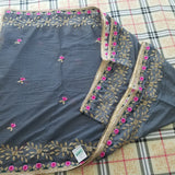 Suit 6381220 Solid Gray Embroidered Sharara Kameez Dupatta Medium Size Suit