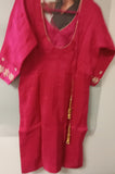 Suit 6381471 Fuchsia Yellow Silk Silver Gold Detail Salwar Kameez Dupatta Medium Size Suit