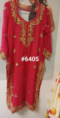 Kurti 6405 Pink Georgette Gold Detail Kameez Medium Size Kameez