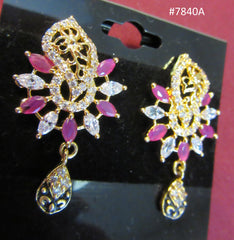 Earrings 7840 a Golden Ruby CZ Indian Earrings