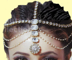 Maatha 8682 Maatha Patti Jewelry Gold Tone Golden Stones Crystals with Pearls