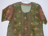 Blouse 021 Organza Green Hand Embroidered Medium Size Tunic Top Kurti Shieno