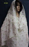 Phulkari 1020 White Georgette, Brown and Green Phulkari Dupatta Chunni Shawl Wrap