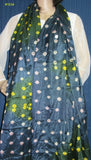 Scarf 1034 Dark Gray/Yellow Tie Dye Silk Dupatta Chunni Shawl