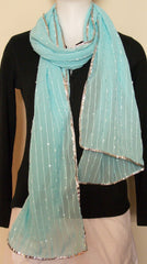 Scarf 104 Blue Georgette Self Stripes Sequined Dupatta Chunni Wrap