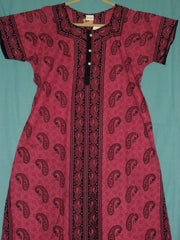 Maxi 1122 Pink Cotton Black Printed Gown Kaftan Jalabiya L Sleep Wear Shieno