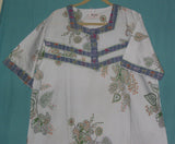 Maxi 1123 White Cotton Green Printed Gown Kaftan Jalabiya L Sleep Wear Shieno