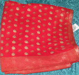 Saree 1252 Red Block Printed Chiffon Party Wear Sari Saris Shieno Sarees