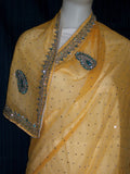Saree 1254 Saffron Yellow Chiffon Wedding Party Wear Sari Saris Shieno Sarees
