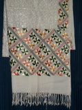 Wool Blend White Shawl/ Embroidered Shieno Pleasanton