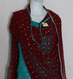 Suit 1487 Green Maroon Silk Embroidered Punjabi Salwar Kameez Dupatta Shieno