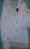 Suit 1491 Salwar Kameez Dupatta Large Size White Blue Silk Chiffon Party Wear