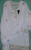 Suit 1491 Salwar Kameez Dupatta Large Size White Blue Silk Chiffon Party Wear