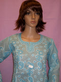 Blouse 015 Cotton Organdy Sky Blue Hand Embroidered Small Size Shieno