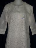 Blouse 1671 White Cotton Organdy Tunic Top (M) Shirt Kurti Shieno