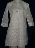 Blouse 1673 White Cotton Organdy Tunic Top Kurti (M) Shieno Sarees