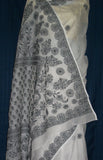 Saree 1689 White Cotton Lucknavi Sari Shieno Sarees