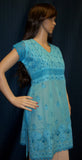 Blouse 017 Cotton Turquoise Crochet Hand Embroidered Medium Size Shieno