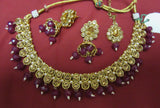 Necklace 3051727 Indian Designer Gold Finish Magenta Stones Necklace Set