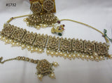 Necklace 3051732 Indian Designer Gold Finish Guloband Necklace Set