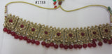 Necklace 3051733 Indian Designer Gold Finish Red Beads Guloband Necklace Set