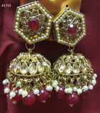 Necklace 3051733 Indian Designer Gold Finish Red Beads Guloband Necklace Set