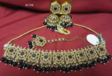 Necklace 3051734 Indian Designer Gold Finish Black Beads Guloband Necklace Set