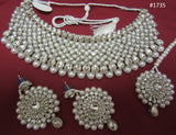 Necklace 3051735 Indian Designer Silver Finish Pearl Beads Guloband Necklace Set