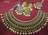 Necklace 3051736 Indian Designer Gold Finish Pearl Beads Guloband Necklace Set