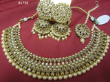 Necklace 3051738 Indian Designer Gold Finish Pearl Beads Guloband Necklace Set