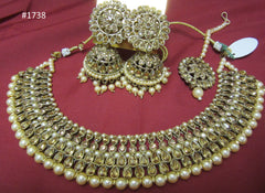 Necklace 3051738 Indian Designer Gold Finish Pearl Beads Guloband Necklace Set