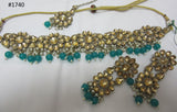 Necklace 3051740 Indian Designer Gold Finish Green Beads Guloband Necklace Set