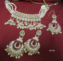 Necklace 3051741 Indian Designer Gold Silver Effect Silver Crystals Guloband Necklace Set