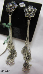 Earrings 3051747a Indian Designer Earrings Silver Black Beads