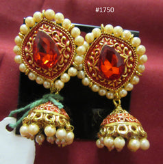Earrings 3051751 Indian Designer Earrings Golden Pearl Jhumki