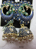 Earrings 3051752 Indian Designer Earrings Golden Peacock Pearl Jhumki