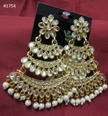 Earrings 3051754 Indian Designer Earrings Golden Silver Crystals Pearl Beads